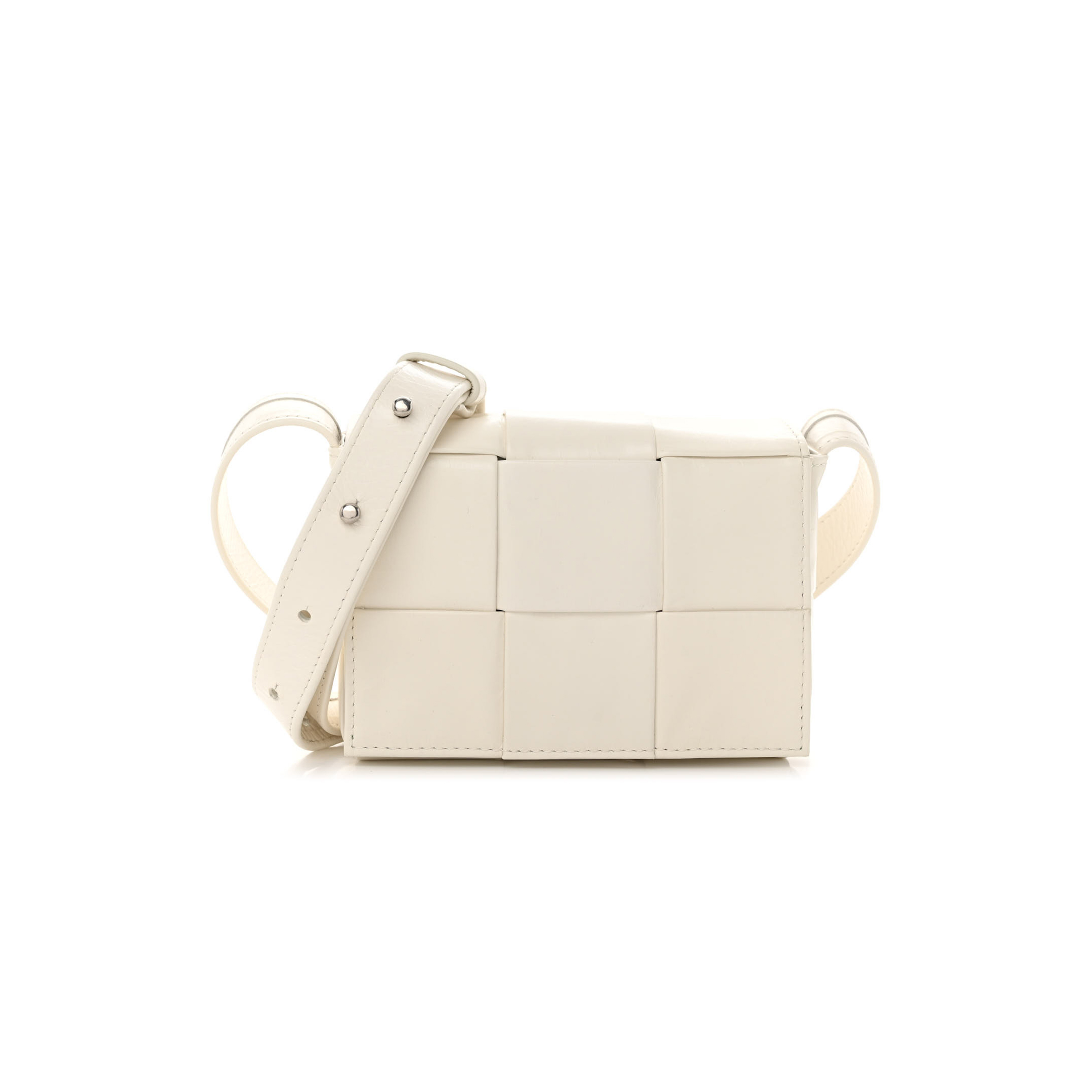 bo*te*ga Ve*ne*ta lambskin maxi intrecciato extra mini cassette crossbody bag white (13*9*4cm)
